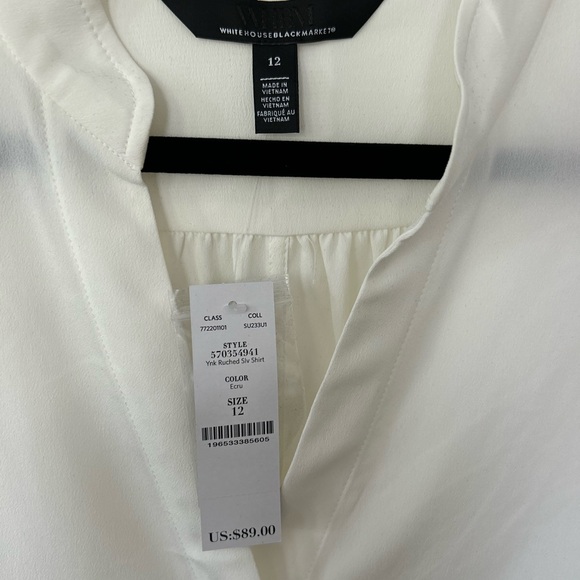 NWT WHBM Ruched Sleeve Shirt - Off White - Picture 3 of 4
